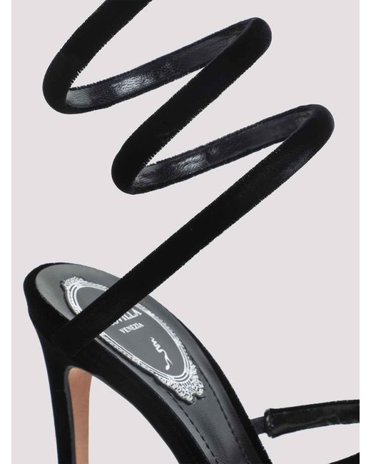 Rene Caovilla Black Ren Caovilla Velvet Snake Sandals