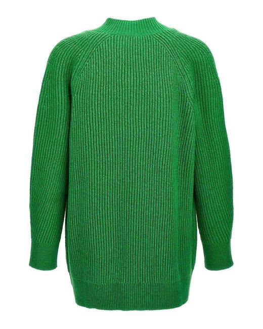 Jil Sander Green V-Neck Oversized Cotton Blend Sweater for men