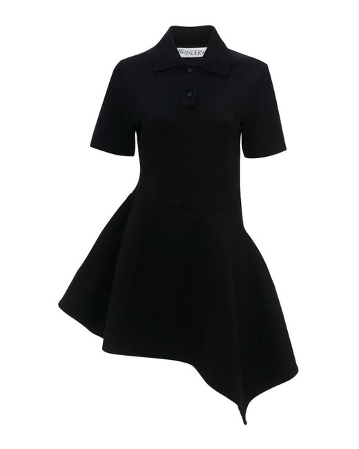 J.W. Anderson Black Polo-collar Cotton Asymmetric Dress