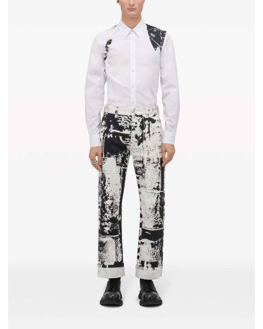 Alexander McQueen White Cropped Jeans With Print for men