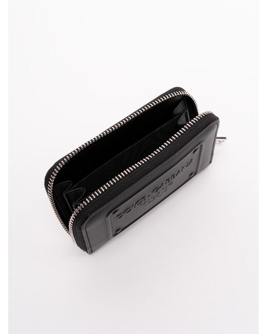 Dolce & Gabbana Black Small Zip-Around Wallet With Raised Logo for men