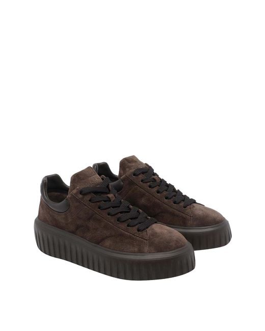 Hogan Brown H-Stripes Sneakers