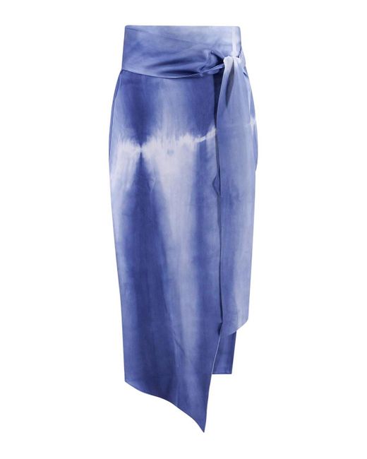 SLEEP NO MORE Blue Printed Silk Skirt