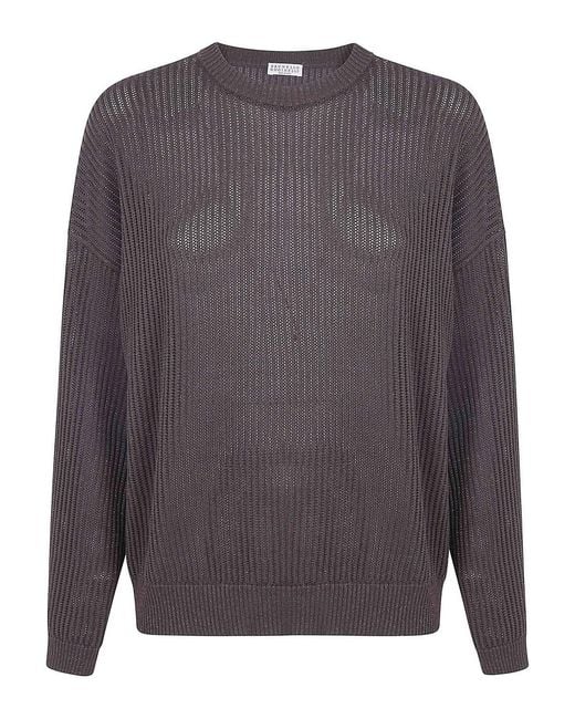 Brunello Cucinelli Gray Round Neck Sweater