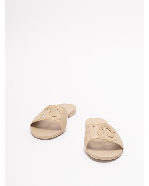 Dolce & Gabbana Natural Rubber Beachwear Slides With Dg Logo