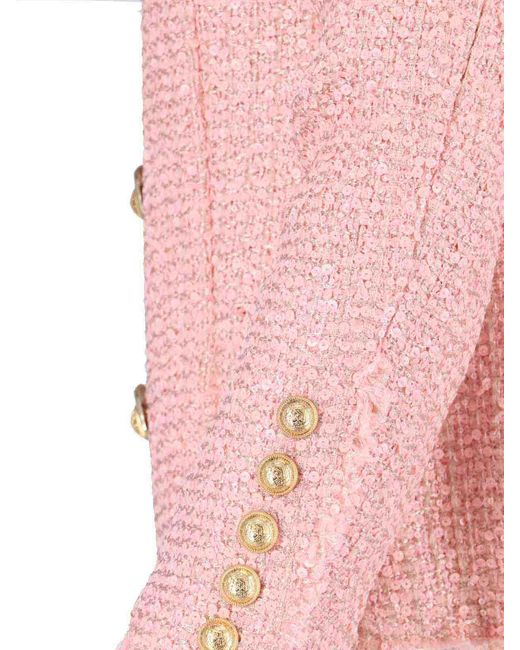 Balmain Pink Tweed Jacket With Sequins