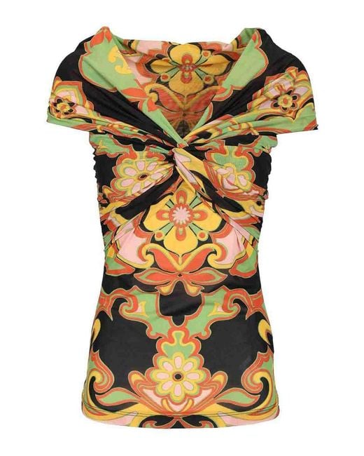 Etro Yellow Printed Body With Bart Neckline