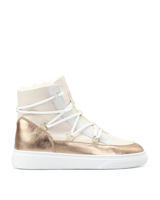 Hogan Natural H342 Furry Inner Wedge Ankle Boots