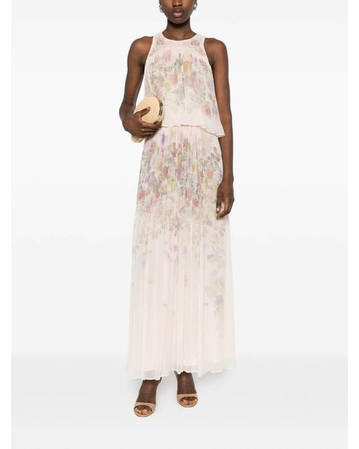 Twinset White Powder Long Dress With Floral Print