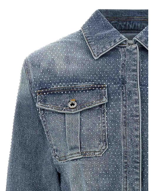 Self-Portrait Blue Rhinestone Denim Jumpsuit