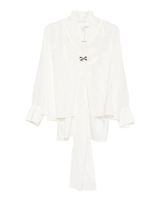 Max Mara White Wide Silk Blouse