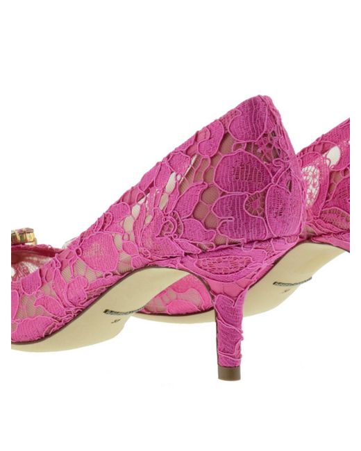 Dolce & Gabbana Pink Bellucci Lace Brooch-Detail Pumps