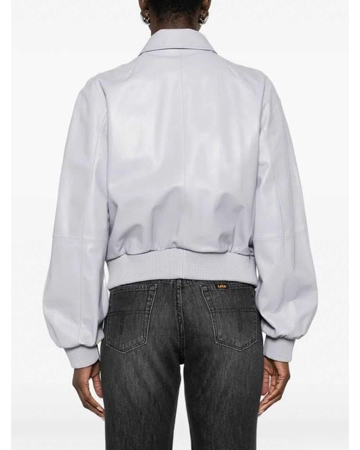 Desa Nineteenseventytwo White Leather Raglan Bomber Jacket