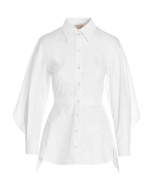Alexander McQueen White Peplum Cut-out Shirt