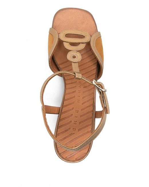 Chie Mihara Natural Letouche T-Strap Patterned Sandals