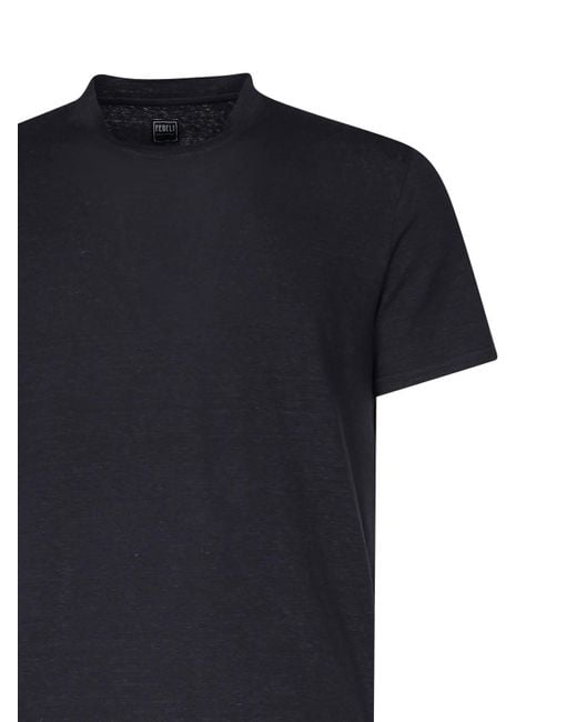 Fedeli Black Short Sleeve Linen T-Shirt for men