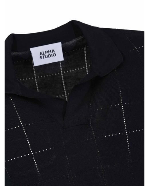 Alpha Studio Black Midnight Perforated Cotton Polo Shirt for men