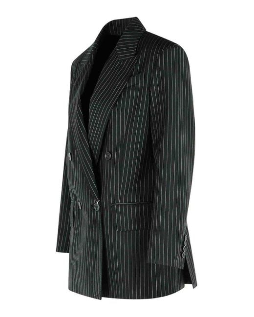 Max Mara Black Mattia Pinstriped Virgin Wool Blazer