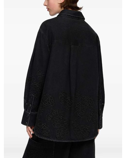 Ganni Blue Broderie Anglaise Denim Loose Shirt