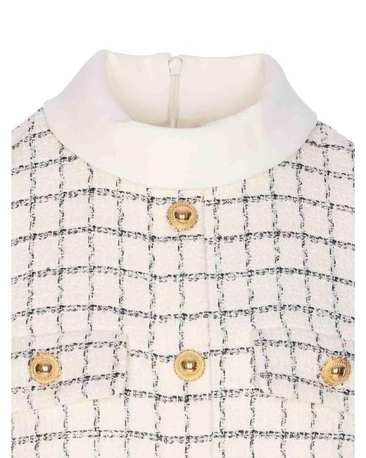 Self-Portrait White Check Boucle Mini Dress