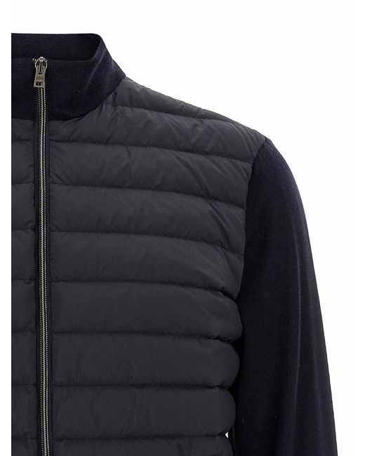 Herno Blue Padded Cardigan Virgin Wool Silk Sweater, Cardigans for men