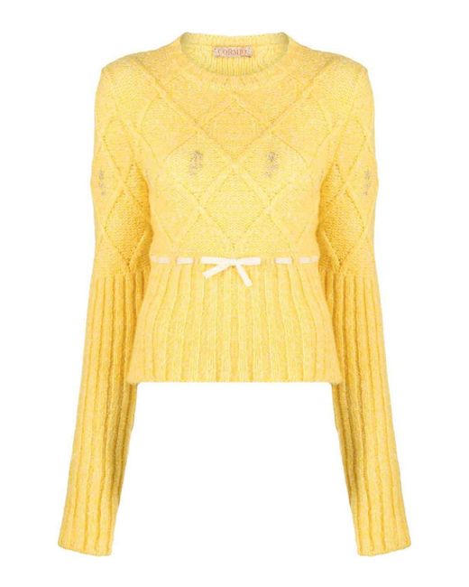 Cormio Yellow Floral-Embroidered Sweater
