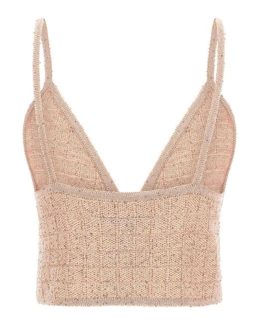 Alessandra Rich Natural Sequin Top