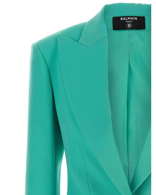 Balmain Green Logo Button Double-Breasted Blazer