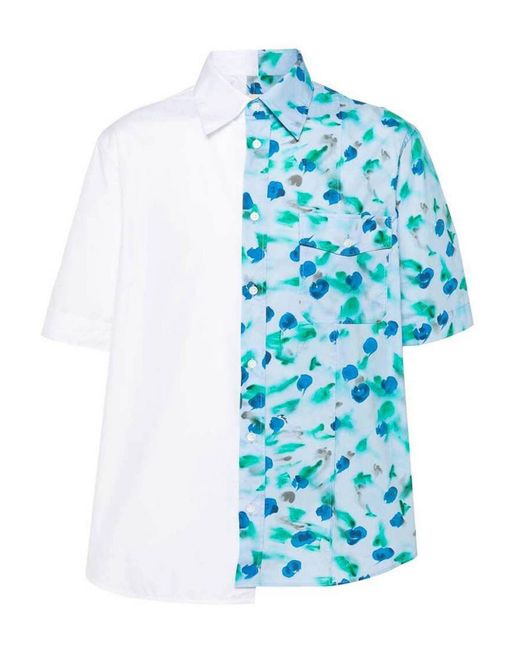 Marni Blue White And Floral-print Cotton Shirt for men