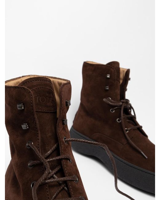 Tod's Brown Lace-Up Leather Ankle Boots for men