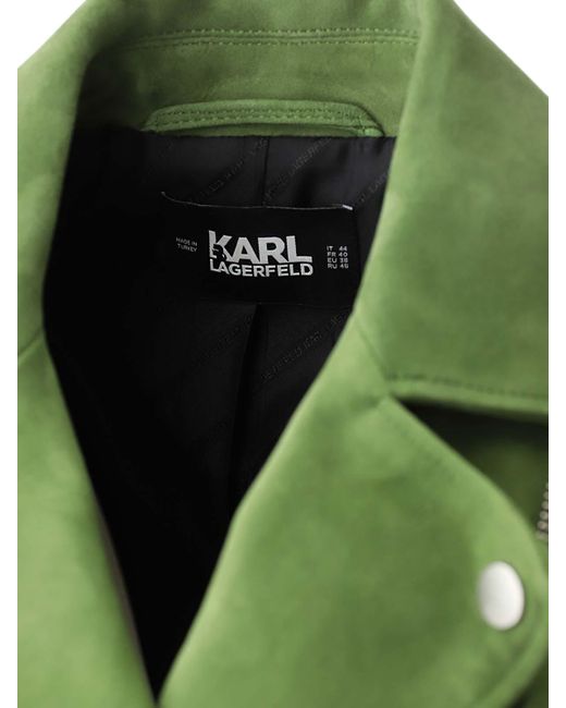 Karl Lagerfeld Green Suede Leather Biker Jacket