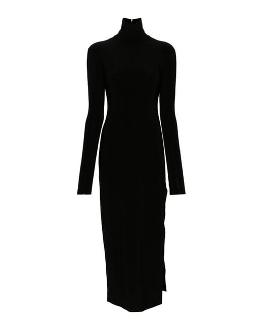 Norma Kamali Black Side Slits Turtleneck Midi Dress