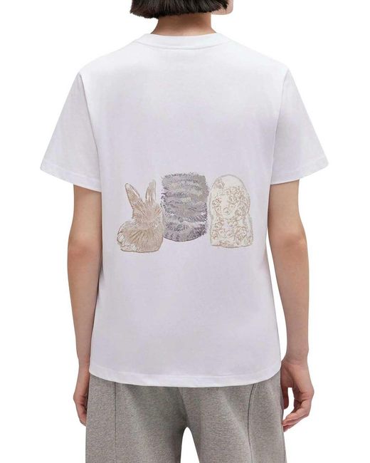 Ganni White Cotton Jersey T-Shirt With Animals Print