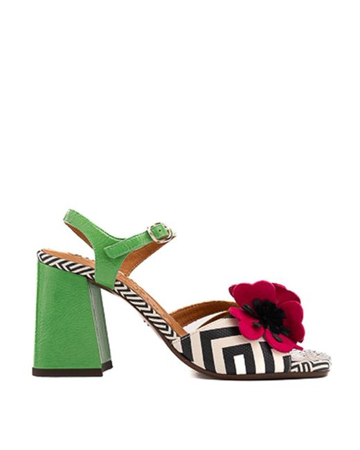 Chie Mihara Green Leather Sandals With Pirota Flower