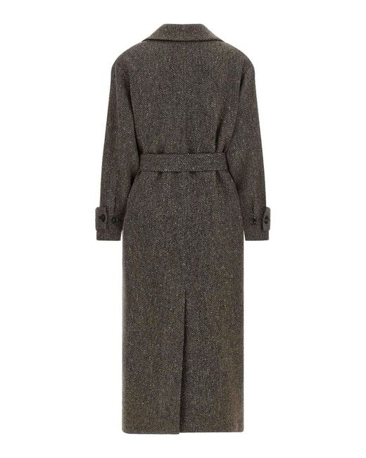 Kiton Gray Chevron Wool Coat