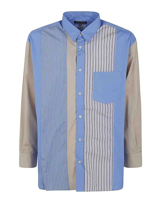 Comme Des Garcons Hommes Plus Blue Striped Shirt With Patch for men