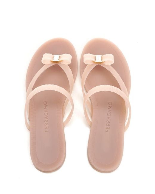Ferragamo Natural Vara Flip-Flops With Jelly Bow