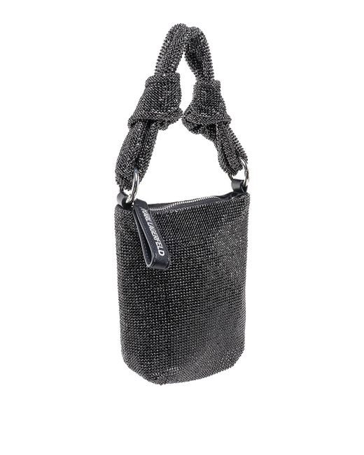 Karl Lagerfeld Black Handbag With All-over Rhinestones