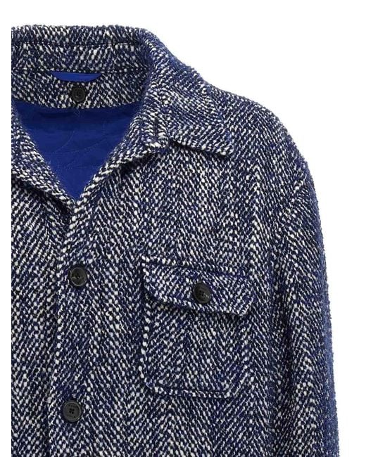 Etro Blue Wool Overshirt Jacket