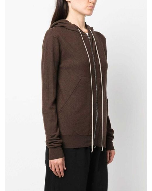 Rick Owens Brown Zip-Up Cashmere Hoodie