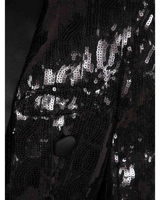 Balmain Black V-Neck Glitter Satin Tailored Jkt