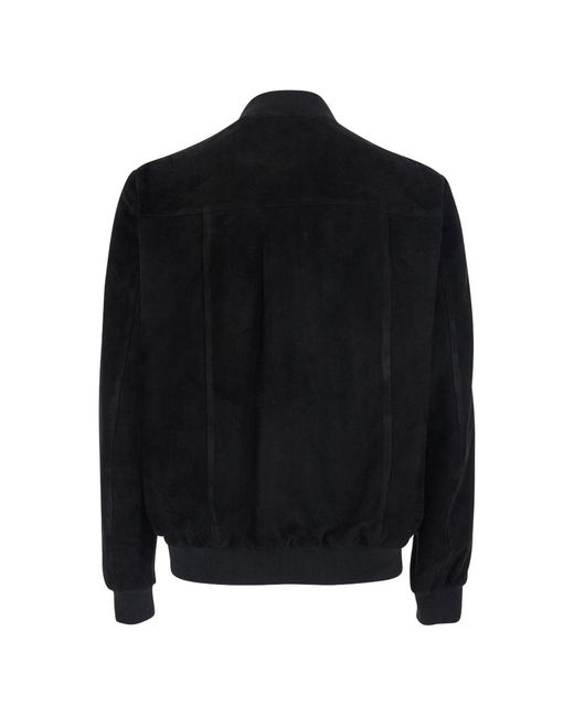 Low Brand Black Suede Jacket With Ribbed High Collar for men