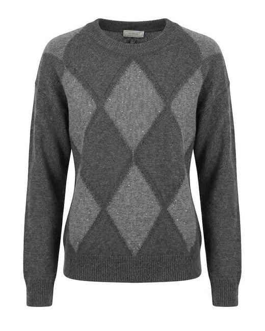 Peserico Gray Round Neck Sweater