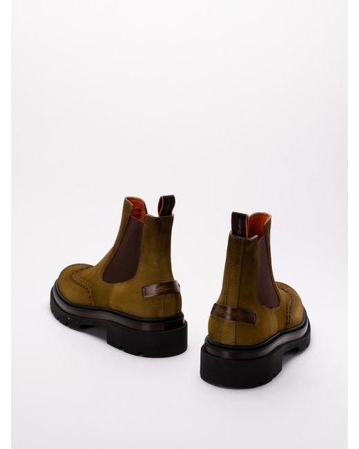 Santoni Brown Leather Logo-Patch Chelsea Boots for men
