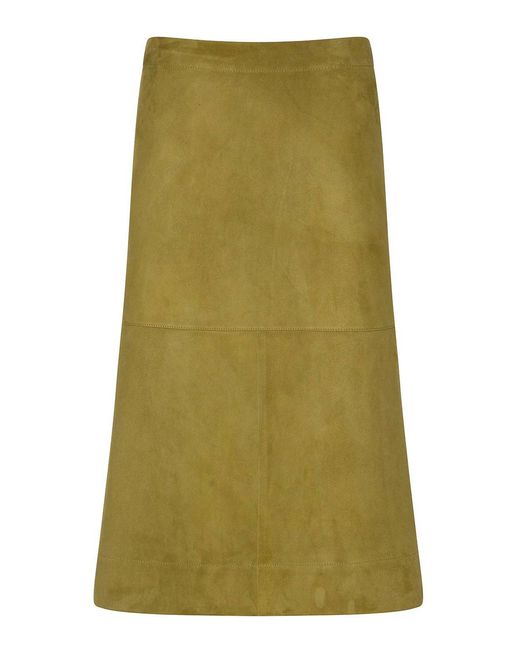 Bottega Veneta Green Suede Leather Midi Skirt