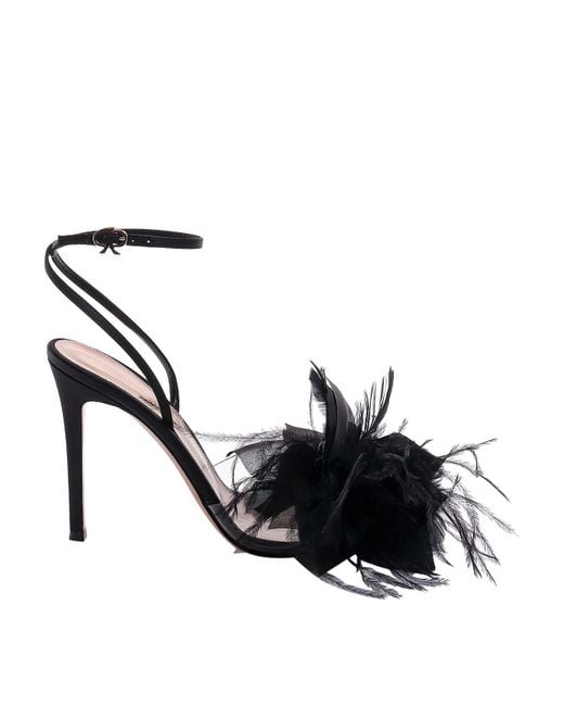 Gianvito Rossi Satin Sandals With Frontal Flower in Black Lyst UK