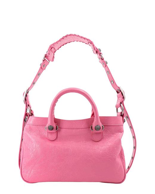 Balenciaga Pink Leather Shoulder Bag With Metal Details