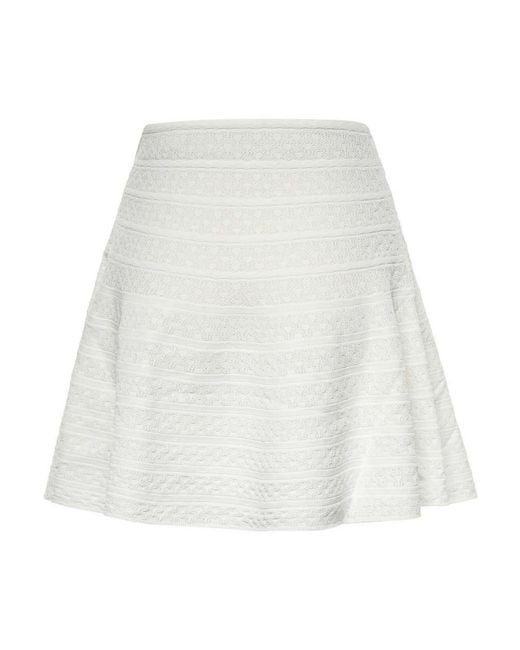 Self-Portrait White Openwork Knit Miniskirt