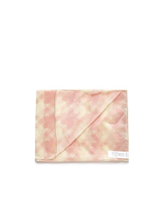 Burberry Pink Silk Scarf With Houndstooth Pattern