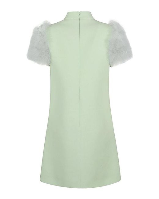 Valentino Garavani Green Feathered Wool And Silk Dress